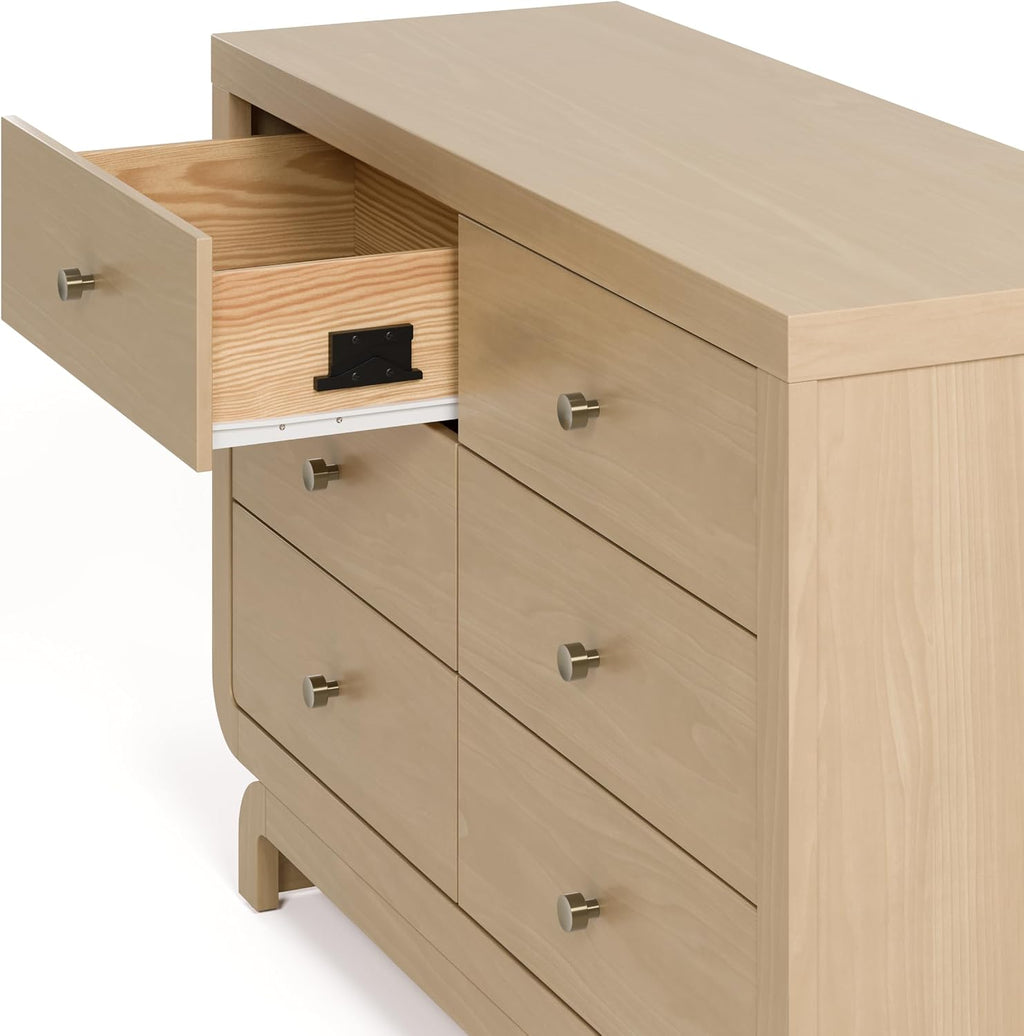 Storkcraft Santorini 6 Drawer Double Dresser, Driftwood | GREENGUARD Gold Certified, Interlocking Drawer System, Premium Wood Dresser Drawer Organizer for Nursery and Kids Bedroom