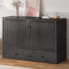 BALUS Queen Murphy Bed with Tri-fold Mattress, USB Charging Station, Murphy Cabinet Bed with Storage Drawer, Space-Saving Hidden Cabinet Chest Beds for Guest Room Living Room, Dark Grey