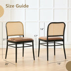 Rattan Dining Chairs Set of 6, Upholstered Faux Leather Dining Chairs with Cane Back, Mid Century Modern Kitchen & Dining Room Chairs, Boho Style, Brown