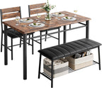 IRONCK Dining Table Set for 4, Kitchen Table with Upholstered Bench and 2 Chairs, Kitchen Table and Chairs Set for Small Space, Apartment, Rustic Brown