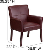 EMMA + OLIVER Burgundy LeatherSoft Executive Side Reception Chair with Mahogany Legs