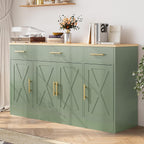 Shintenchi Buffet Cabinet with Storage,53.4" Large Kitchen Storage Cabinet with 3 Drawers and 4 Doors,Wood Farmhouse Buffet Sideboard with Adjustable Shelf for Kitchen Living Room, Green