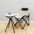 Oval Side Table, 10mm HPL Tabletop End Table, 110 lbs Detachable Small Side Table for Small Spaces with X-Shaped Iron Legs, Waterproof Scratch-Resistant Table for Living Room Bedroom Camping Picnic