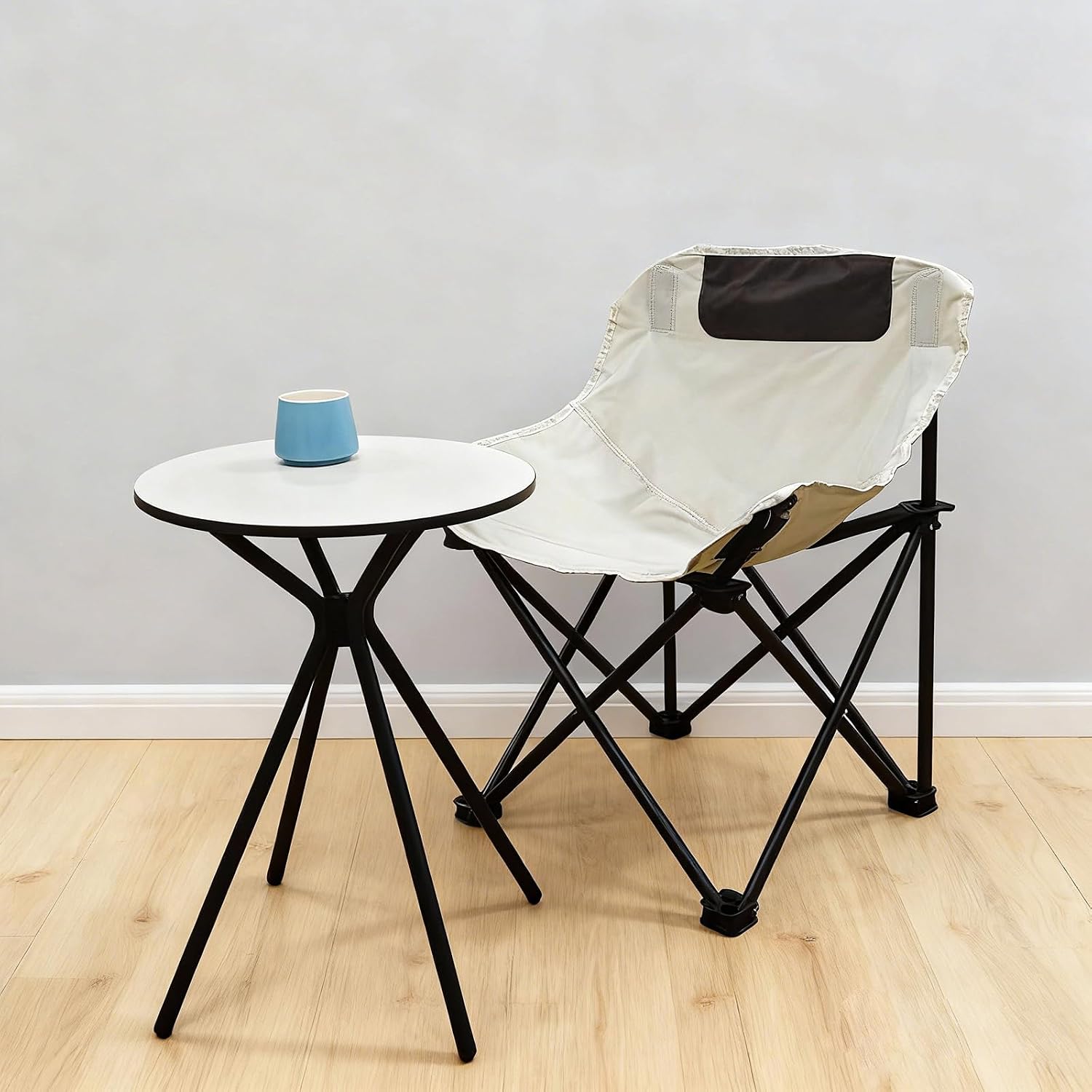 Oval Side Table, 10mm HPL Tabletop End Table, 110 lbs Detachable Small Side Table for Small Spaces with X-Shaped Iron Legs, Waterproof Scratch-Resistant Table for Living Room Bedroom Camping Picnic