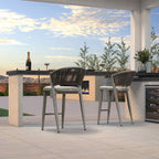 PURPLE LEAF Counter Height Bar Stool Set of 2 Outdoor Chair with Footrest Patio Bar Height Stools Wicker Barstools for Lawn Pool Stone Gray Counter Stool
