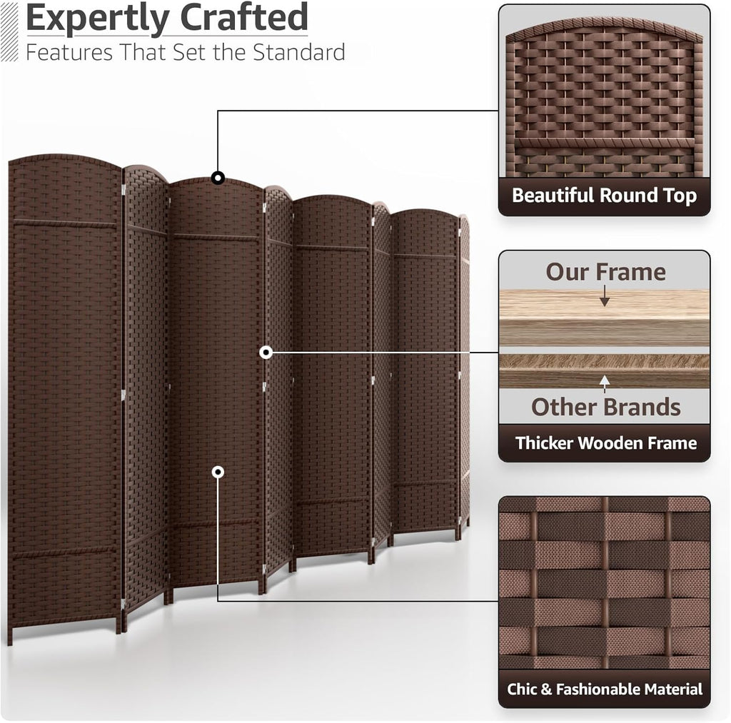 Sorbus 8 Panel Room Divider 6 ft. Tall - Privacy Screen, Extra Wide Double Hinged Panels, Mesh Hand-Woven Design, Partition Room Dividers and Folding Privacy Screens, Wall Divider for Room Separation