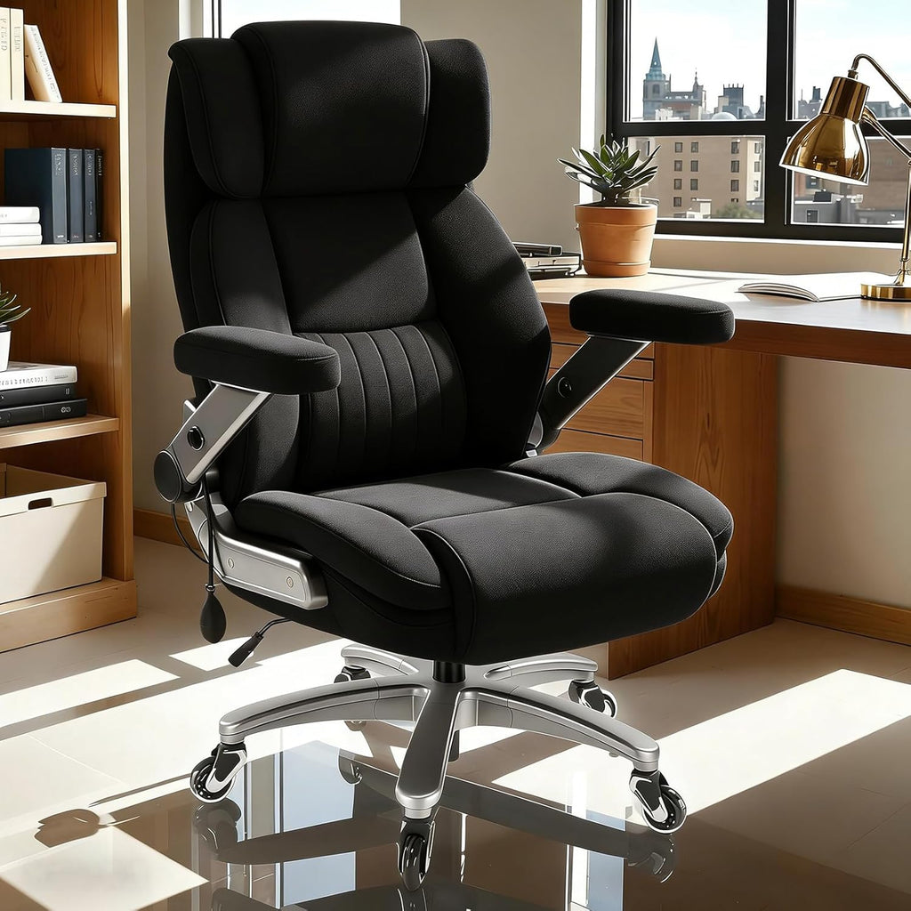 Fabric Big and Tall Office Chair 600LBS Capacity with 5D Flip Arms,Heavy Duty Cloth Computer Chair,Plus Size High Back Desk Chair with Wide Pocket Spring Seat