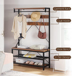 Amyove Large Coat Rack Shoe Bench Hall Tree Shoe Rack for Entryway 3-Tier Storage Shelf and Hooks Removable Industrial Accent Furniture Metal Frame 39.9"x15.7"x72"