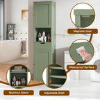 Walsunny Tall Bathroom Storage Cabinet with Freestanding Adjustable Shelves, Narrow Storage Linen Cabinet with 2 Doors and 1 Drawer for Bathroom, Living Room, Kitchen, Green