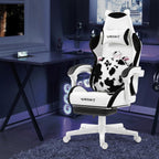 Vigosit Black and White Cow Gaming Chair with Footrest, Ergonomic Cute Gamer Chair for Girls, Comfortable Computer Desk Chair for Adults Teens
