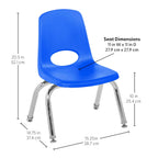 FDP 10" School Stack Chair, Stacking Student Seat with Chromed Steel Legs and Nylon Swivel Glides for in-Home Learning or Classroom - Blue (4-Pack), 13227-BL