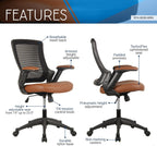 Ergonomic Office Chair with Mesh Back Rest, Height Adjustable with Flip Up Arms and Swivel, Mid-Back Task Home Office Chair, Brown