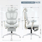 Ergonomic Mesh Office Chair with Retractable Footrest - High Back Computer Chair, Lumbar Support, Adjustable Armrest and Headrest, Durable Base - Multifunctional Home Office Desk Chair for Adults