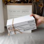 GENMOUS Faux Decorative Books Set for Home Decor, Stacked Wood Faux Books with Wood Bead for Living Room, White Decorative Books for Shelf Decor, Mantel Decor, Farmhouse Decor （Bless）