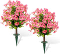Outdoor Artificial Simulated Trees 2-Piece Set, UV-Resistant Simulated Boxwood Fake Shrubs with Ground Stakes for Outdoor Porch & Garden Decoration (Pink)