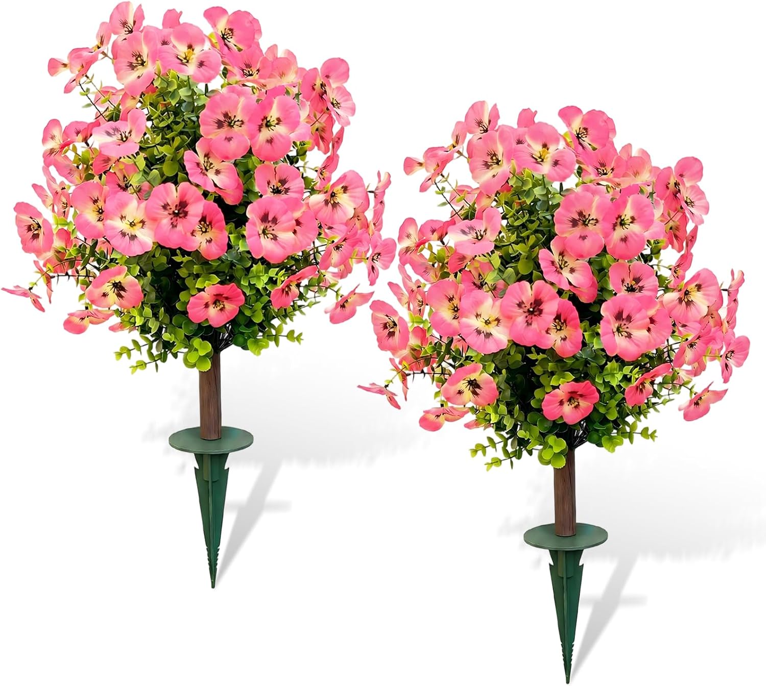 Outdoor Artificial Simulated Trees 2-Piece Set, UV-Resistant Simulated Boxwood Fake Shrubs with Ground Stakes for Outdoor Porch & Garden Decoration (Pink)