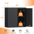 Coolsun Garage Wall Cabinet, 26" H Metal Wall Cabinet with Lockable Doors and Adjustable Shelf, Wall Mounted Metal Storage Cabinets for Garage Assembly Required (26" H Black)