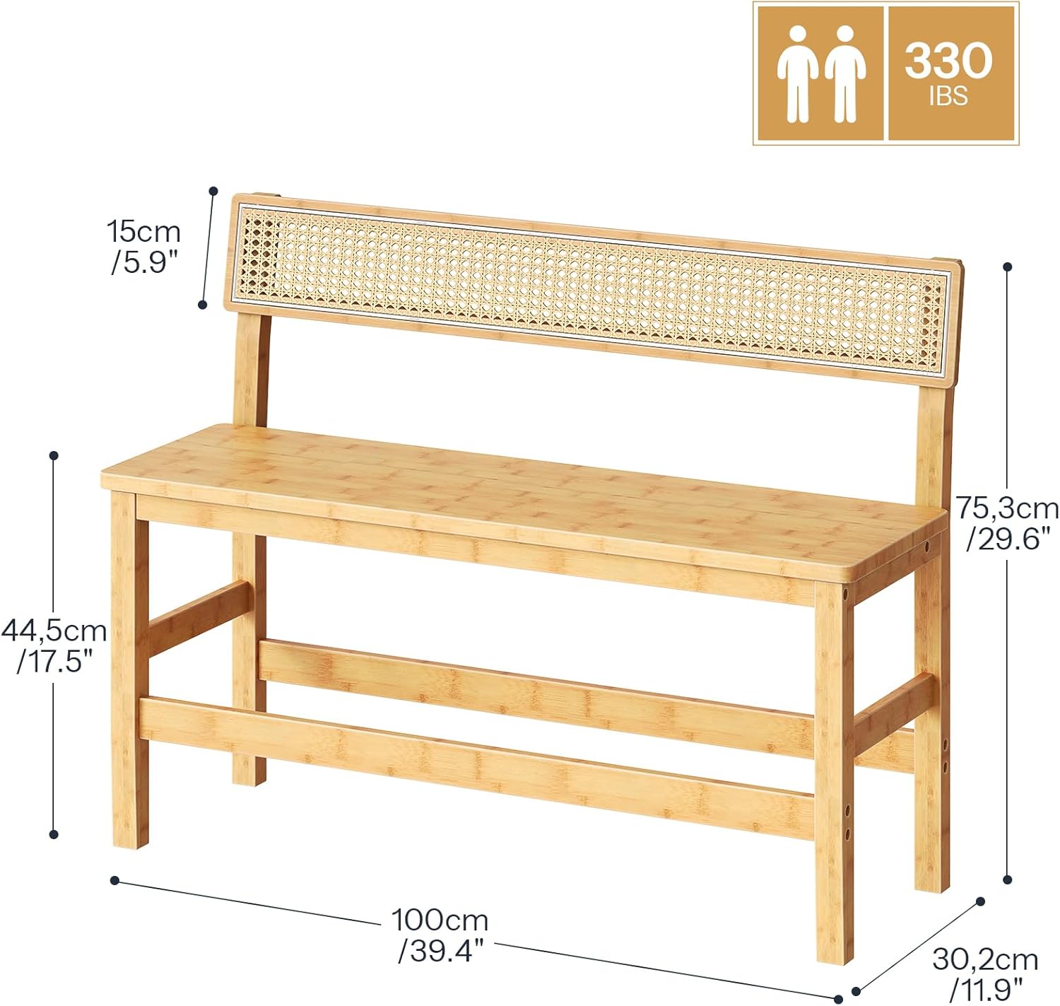 HOOBRO Dining Bench, Bamboo Farmhouse Entryway Bench with Back for Kitchen, Living Room, Bedroom, Easy to Assemble, Sturdy and Stable, Natural YL05CD01