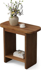 Genuine Solid Wood Side Table Set of 2, H-Shaped 2-Tier End Table with Storage Shelf, Farmhouse Narrow Nightstand for Living Room, Bedroom, Couch & Armchair (2 Products)