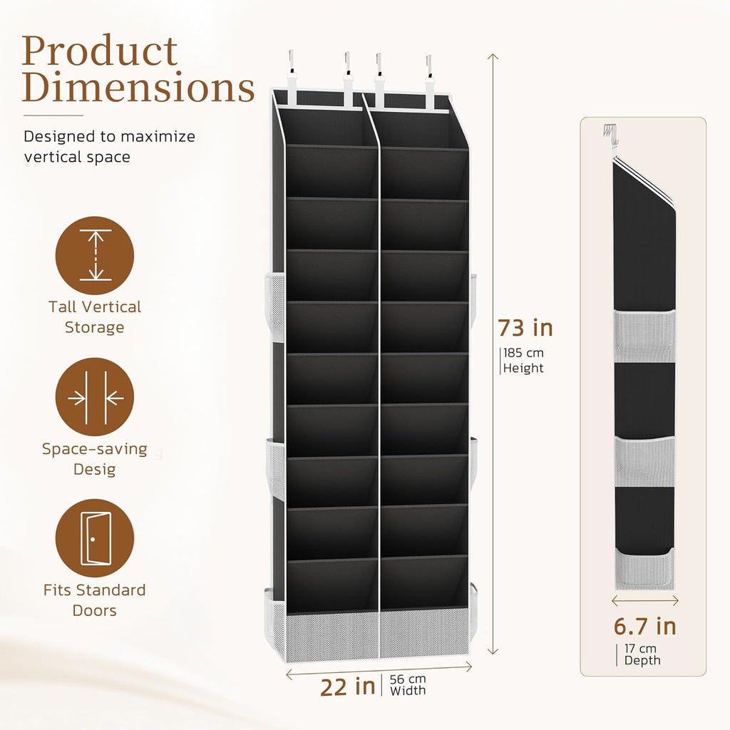 Criusia Over the Door Shoe Organizer, 20-30 Pairs Heavy-Duty Hanging Shoe Storage with Large Pockets, 10-Tier Door Shoe Rack with 4 Hooks for Sneakers Sandals Heels Boots (Black)