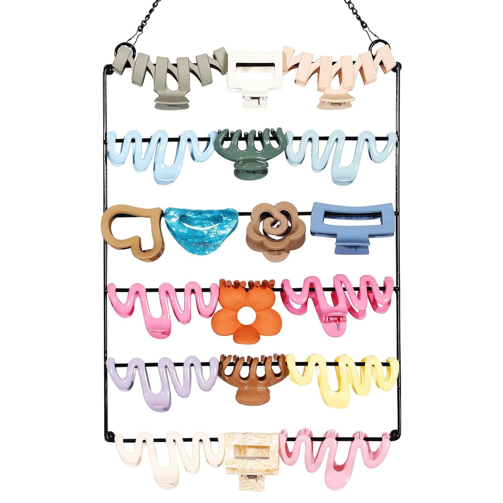 SNOWSTAR Hair Claw Clip Organizer,5-Tier Wall Hanging Hair Clip Holder and Storage for Women Girls,Claw Clip Hanger Home Decor for Wall,Door,Closet
