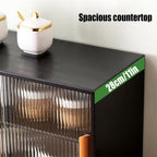 Small Countertop Kitchen Pantry, 3 Tiers Bamboo Pantry Sideboard with 2 Sliding Doors, Freestanding Kitchen Storage Cabinet Utility Dining Cupboard for Spice Dish Bowl Seasoning Bottle (Black)