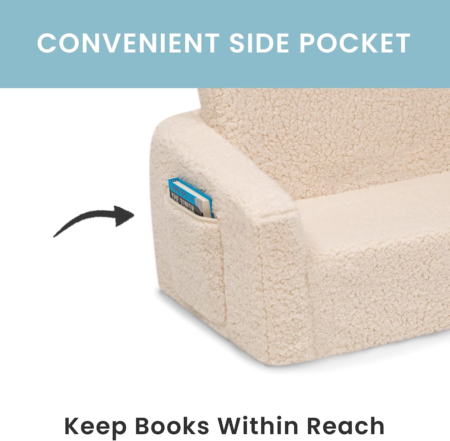 Delta Children Cozee Flip-Out Sherpa 2-in-1 Convertible Sofa to Lounger for Kids, Cream (Pack of 3)