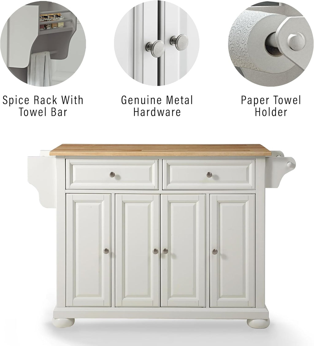 Crosley Furniture Alexandria Wood Top Rolling Kitchen Island Storage Cart, Microwave Stand, Spice Rack, White