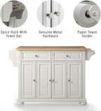 Crosley Furniture Alexandria Wood Top Rolling Kitchen Island Storage Cart, Microwave Stand, Spice Rack, White