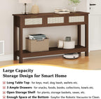 Luoxiao Console Table for Entryway with 3 Rattan Drawers Boho Entry Table with Storage Open Shelf, Narrow Long Sofa Tables for Living Room, Hallway, Foyer, Couch, Front Door, Walnut, 47 Inch