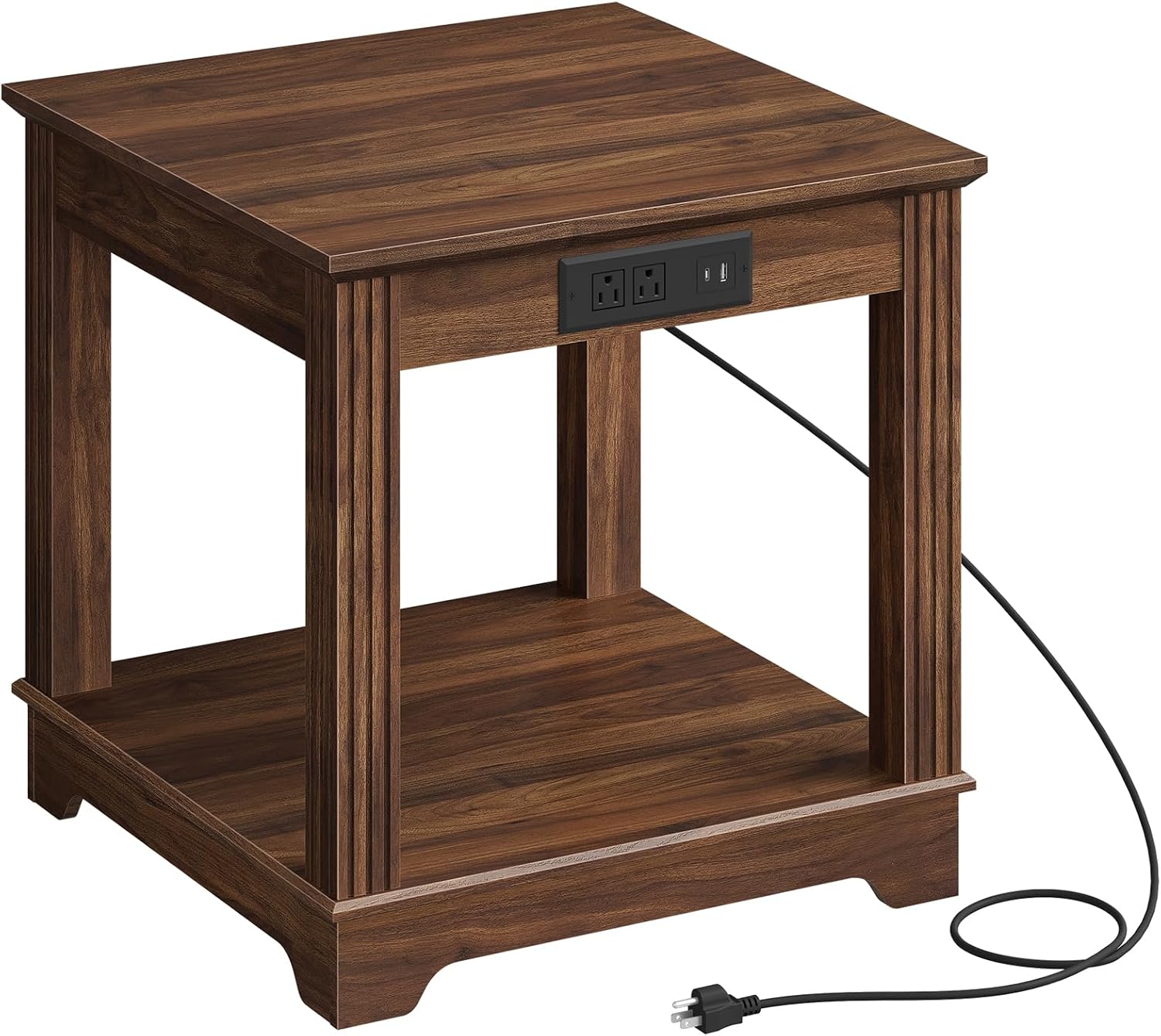 CHOEZON Farmhouse End Table with Charging Station, 2-Tier Large Side Table, Square Side Table, Nightstand, Fridge Stand, for Living Room, Bedroom, Kitchen, Walnut MBZ15UHT