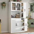Gyfimoie 68" Tall Kitchen Pantry Cabinet with Side Drawer, Kitchen Pantry Storage Cabinet with Acrylic Door,Freestanding Food Hutch with Microwave Stand for Dining Room (White)