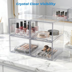 Acrylic Stackable Storage Drawers, [4-Pack] Clear Organizer Bins with Built-in Handles, Smooth Slide-Out Design for Vanity, Under Sink, Medicine Cabinet, Skincare, and More