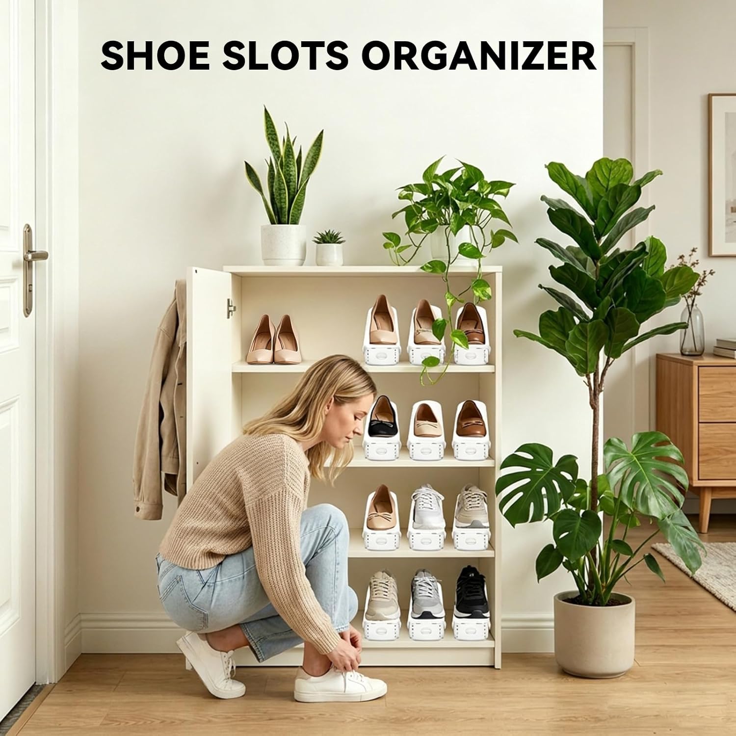 20pcs, Shoe Slots Organizer, Shoe Stacker, Shoe Organizers, Shoe Stackers, White, Double-Layer Wardrobe Stand, Adjustable in Four Layers, Organizer, Organizer, Organizer, Storage