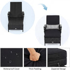 Tangkula Wicker Chaise Lounge Outdoor, Patio Rattan Reclining Chaise with 6-Gear Adjustable Backrest, Thick Padded Cushion & Removable Lumbar Pillow, Pool Lounge Chairs (1, Black + Black)