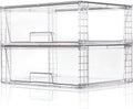 Wide Large Stackable Storage Drawers(2 Pack),Multi-purpose Clear Plastic Organizer Bins with Handles, Easy to Assemble for Bathroom Home Closet Under Sink Kitchen Pantry Medicine Cabinet