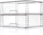 Wide Large Stackable Storage Drawers(2 Pack),Multi-purpose Clear Plastic Organizer Bins with Handles, Easy to Assemble for Bathroom Home Closet Under Sink Kitchen Pantry Medicine Cabinet