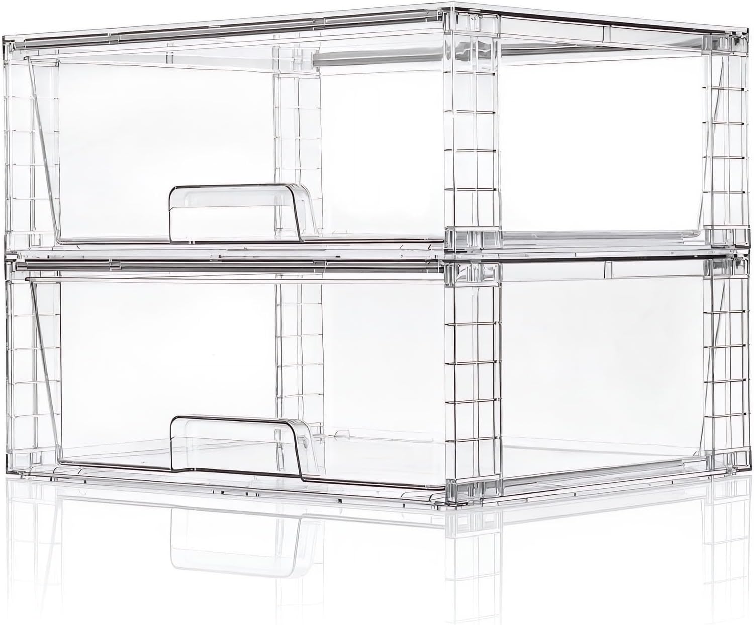 Wide Large Stackable Storage Drawers(2 Pack),Multi-purpose Clear Plastic Organizer Bins with Handles, Easy to Assemble for Bathroom Home Closet Under Sink Kitchen Pantry Medicine Cabinet
