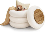 Soft Teddy Round Ottoman with Tray, 17.5 Inches Ottoman Coffee Table with Storage for Living Room, Vanity Stool with Storage Bedroom, Load up to 300 lb, No Assembly Required (White)