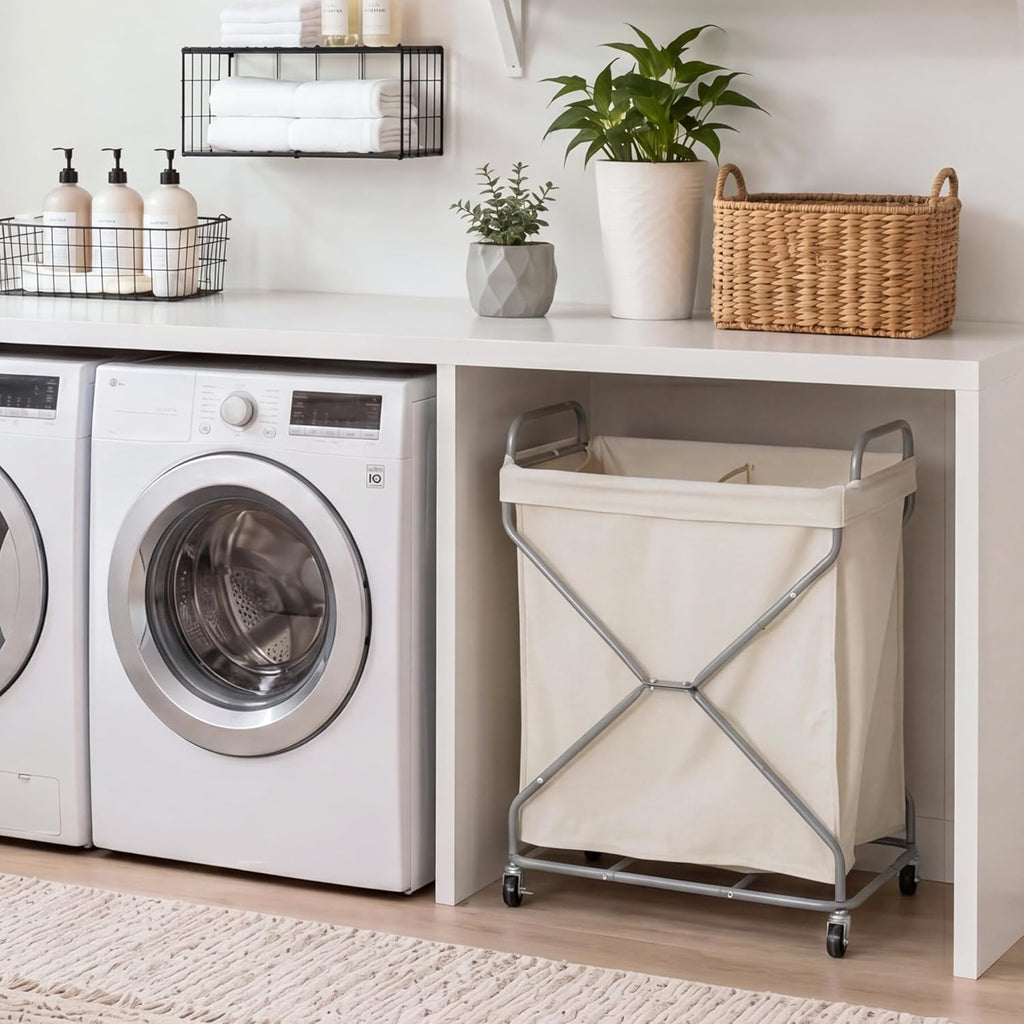 StorageWorks 2-Section Laundry Basket with Wheels, 160L Laundry Hamper with Removable Bag and Handles, Laundry Sorter Cart for Storage and Organizer, Beige