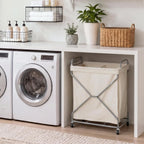 StorageWorks 2-Section Laundry Basket with Wheels, 160L Laundry Hamper with Removable Bag and Handles, Laundry Sorter Cart for Storage and Organizer, Beige