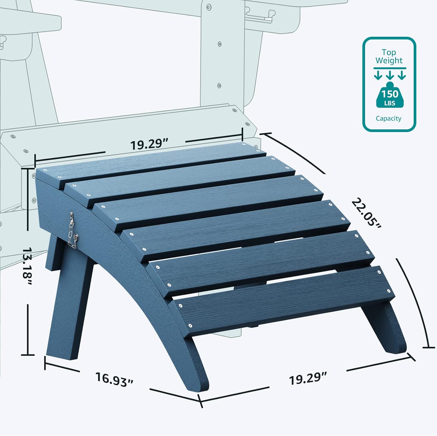 SERWALL Folding Adirondack Chair Footrest Set of 2, Adirondack Ottomans Footstools Without Assembly, Blue