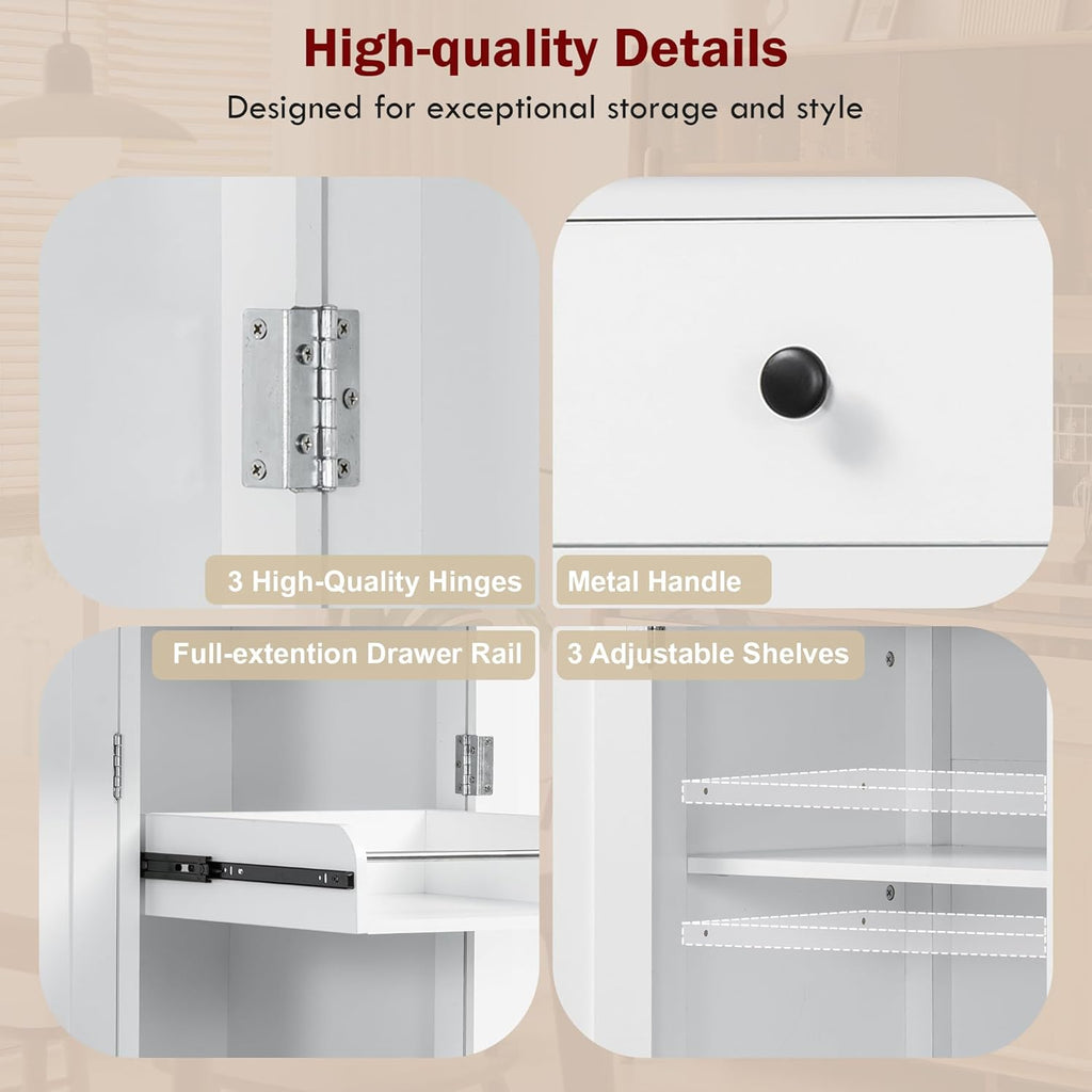 roomfitters 74.8" Kitchen Pantry Organizers and Storage Kitchen Cabinet, Storage Hutch with Door Spice Racks, 3 Drawers, White