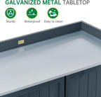 HABAU Outdoor Storage Cabinet with Potting Bench & Metal Tabletop, Wooden Planting Workstation for Garden Patio, Weatherproof