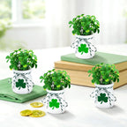 St. Patrick’s Day Decorations for Table – 4 Pack Mini Shamrock Decoration Vases with Artificial Shamrock Picks, St Patrick’s Day Decor for Home & Office