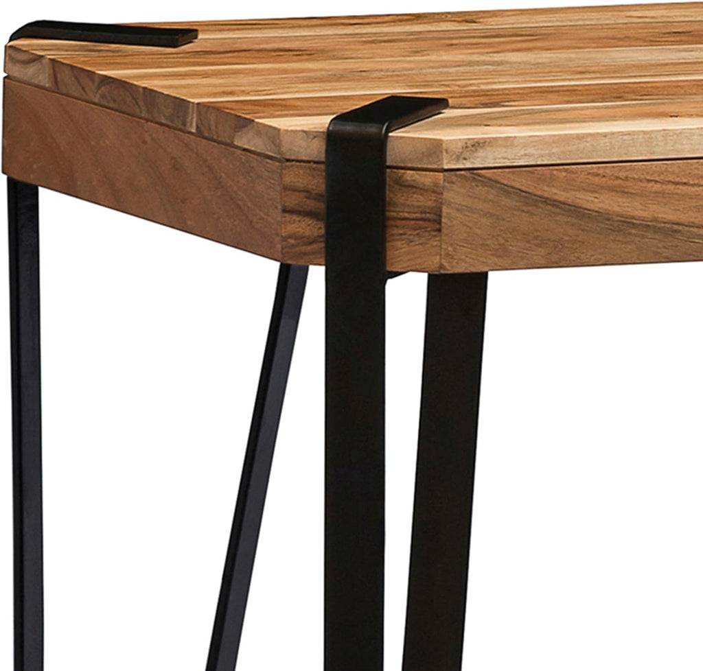 Ryegate Live Edge Modern End Tables Set of 2-2-Tier Acacia Wood Nightstands with Storage Shelf and Metal Legs - 17in Narrow Side Table Set for Living Room or Bedroom by Alaterre Furniture (Natural)