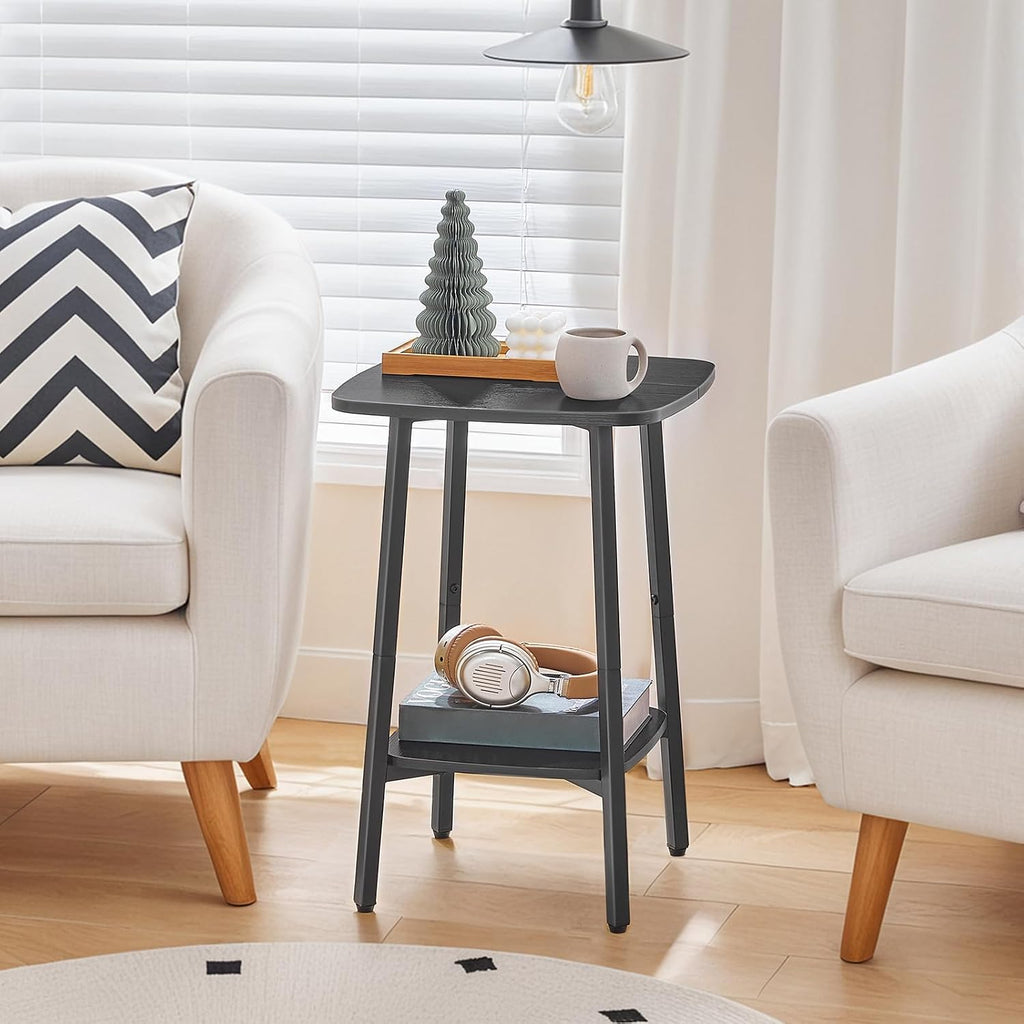 HOOBRO 2-Tier Square Side Table, Small Sofa End Table, Modern Simple Nightstand with Storage Shelves for Small Spaces, Living Room Bedroom Accent Table, 15.7" L x 15.7" W x 24" H, Black BB181BZ01
