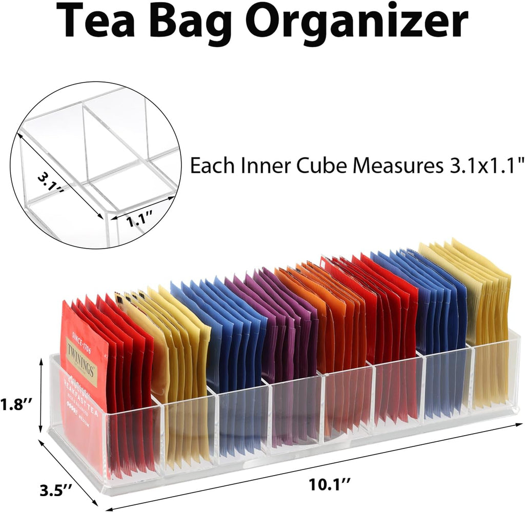 6-Pack Tea Bag Organizer Tea Organizer 8-Compartment Tea Bag Holder Clear | Tea Bag Holder; Kitchen Drawer Organizer; Clear Plastic; 8 Compartments; Non-Slip Pads; Fits Drawers, Cabinets & Countertops
