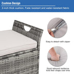 Wicker Outdoor Storage Bench,33 Gallon Rattan Deck Box with Side Handles & Soft Cushion,Patio Bench with Storage,Outdoor Furniture for Pillows,Garden Tools,Pool Accessories,Sports Equipment (Gray)