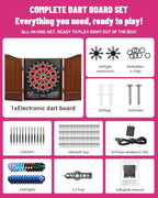 Electronic Dart Board with Cabinet Set, Dartboard with 8-Player Color Light | 3 Large LCD Displays with 34 Games, Automatic Scoring, 12 Darts+100 Tips, Great Gift for Man Cave Game Room Home Bar